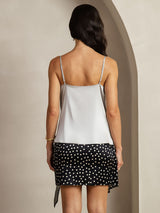 [Sølv] SilkSilky-NO Spaghetti Strap Cowl Neck Camisole Topp 002