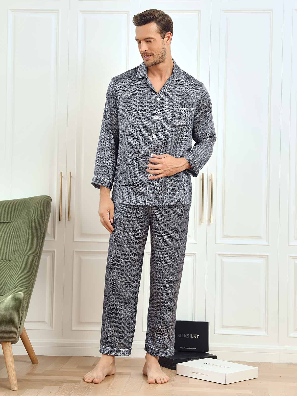 [Marine Ginkgo] SilkSilky-NO 19Momme Mens Pajamas 004