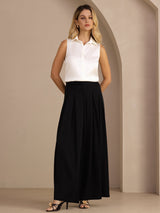 [Hvit] SilkSilky-NO Sleeveless Lapel Collar Skjorte for Kvinner 007