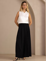 [Hvit] SilkSilky-NO Sleeveless Lapel Collar Skjorte for Kvinner 007
