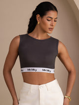 [Grå] SilkSilky-NO Sleeveless Crew Neck Camisole Topp 001