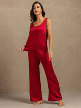 [Vin] SilkSilky-NO 19Momme Ermeløs Dyp Rund Halsutringning Pyjamas for Kvinner 006