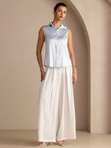 [Lyse Blå] SilkSilky-NO Sleeveless Lapel Collar Skjorte for Kvinner 005