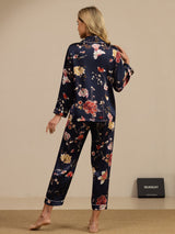 [Marine Blomster] SilkSilky-NO Long Sleeve Lapel Collar Pyjamas for Kvinner 002