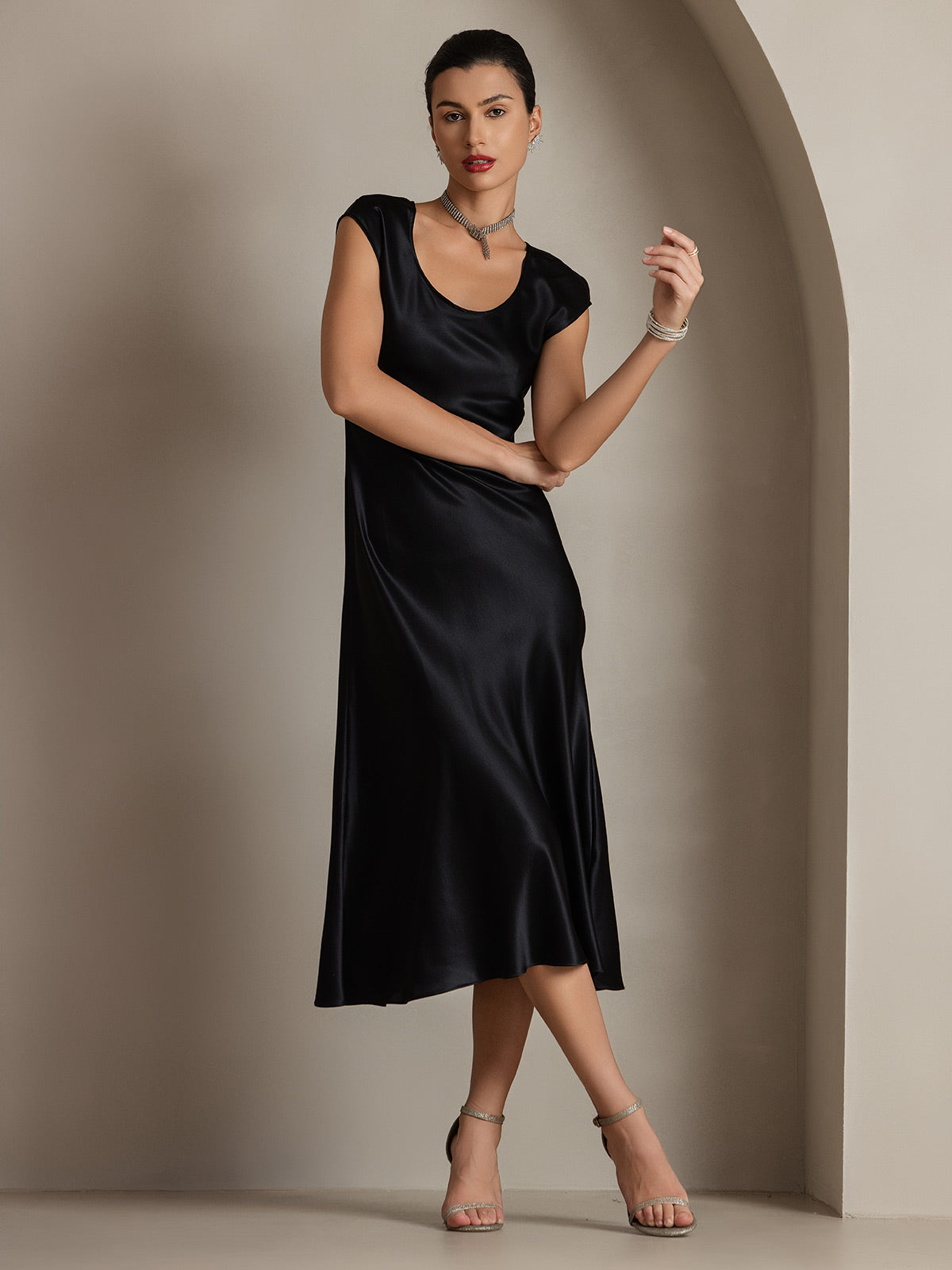 [Svart] SilkSilky-NO 19Momme Silke Dress 004
