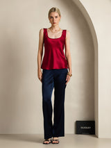 [Vin] SilkSilky-NO 19Momme Ermeløs Dyp Rund Halsutringning Camisole Topp 006