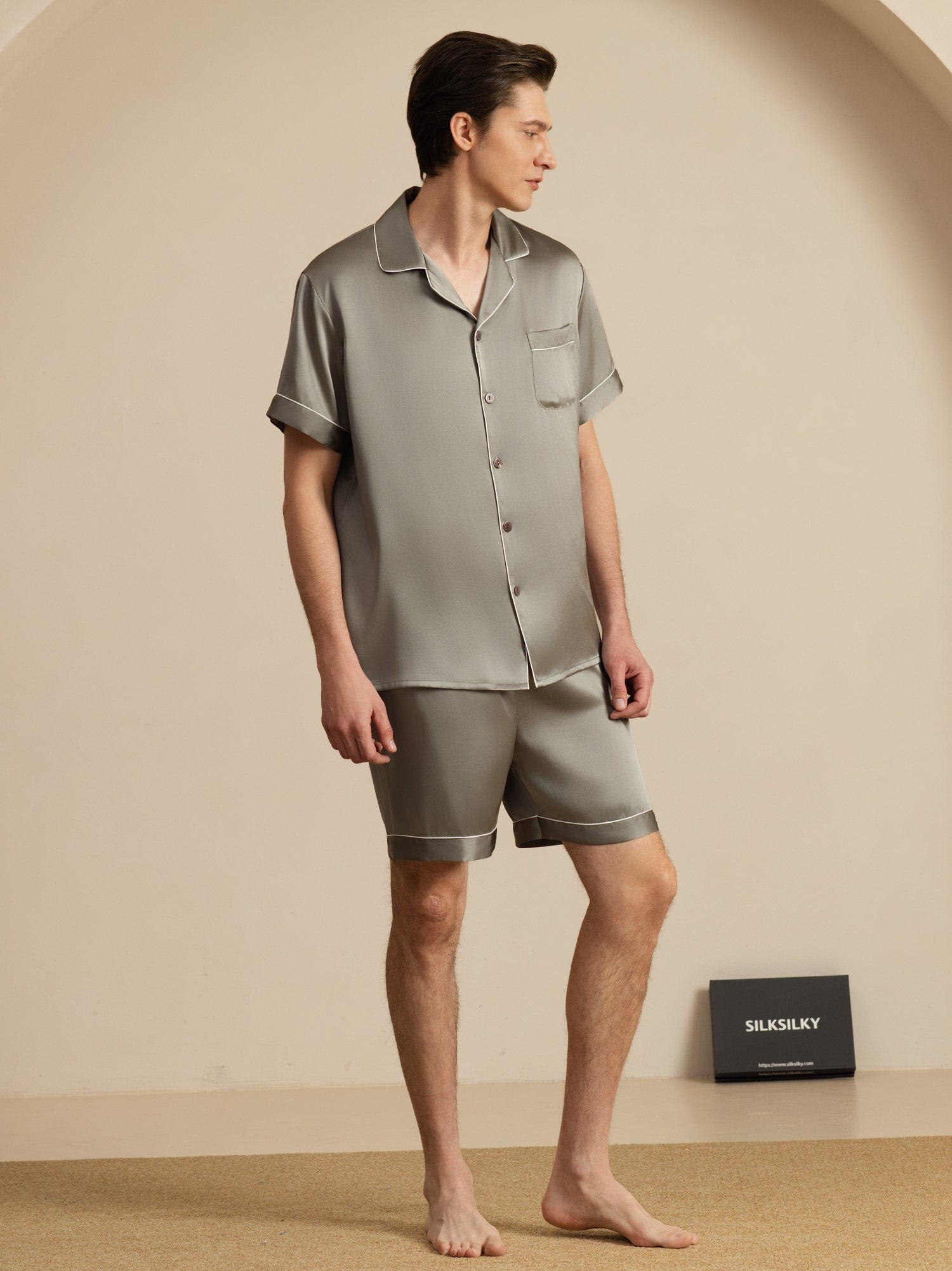 [Grågrønn] SilkSilky-NO Pyjamas for menn 003