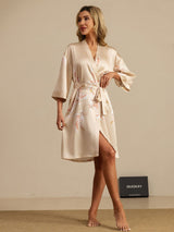[Champagne] SilkSilky-NO 19Momme 3/4 erme Morgenkåpe for Kvinner 007