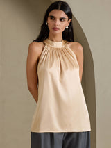 [Champagne] SilkSilky-NO Sleeveless Halterneck T-skjorte for Kvinner 003