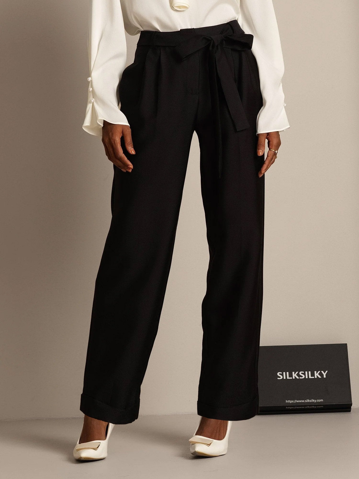 [Svart] SilkSilky-NO 32Momme Silke Womens Pants 001