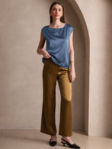 [Ekte Petrol] SilkSilky-NO Cap Sleeve Round Neck T-skjorte for Kvinner 005