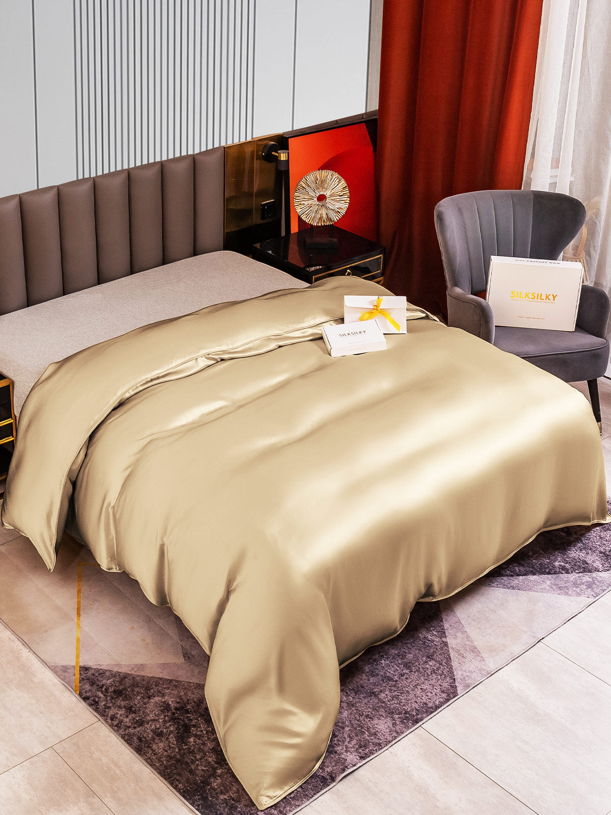 [Beige] SilkSilky-NO 22Momme Duvet Cover 004