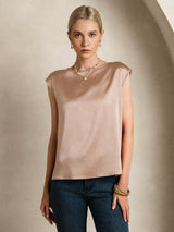 [Toscana] SilkSilky-NO Cap Sleeve Round Neck T-skjorte for Kvinner 008