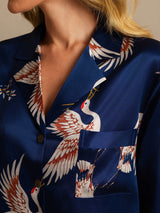 [Mørke blå] SilkSilky-NO Long Sleeve Lapel Collar Soveskjorte 004