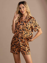 [Svart Tiger] SilkSilky-NO Short Sleeve Lapel Collar Pyjamas for Kvinner 004