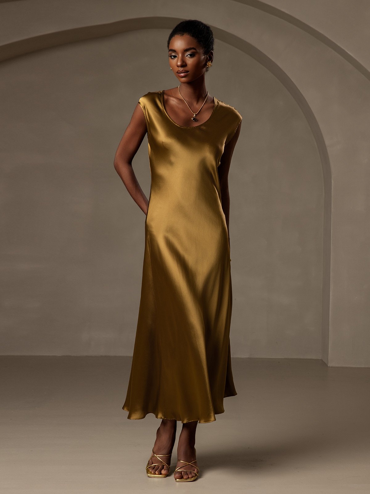[Brun] SilkSilky-NO 19Momme Silke Dress 004