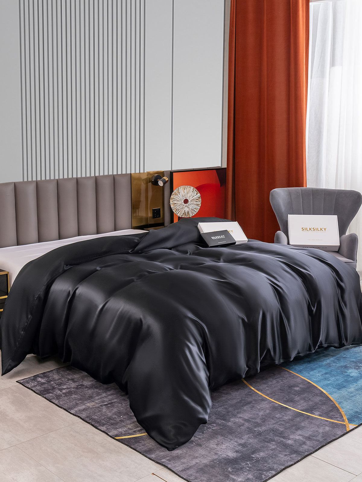 [Svart] SilkSilky-NO 22Momme Duvet Cover 002