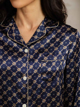 [Marine Kjede] SilkSilky-NO Long Sleeve Lapel Collar Pyjamas for Kvinner 006