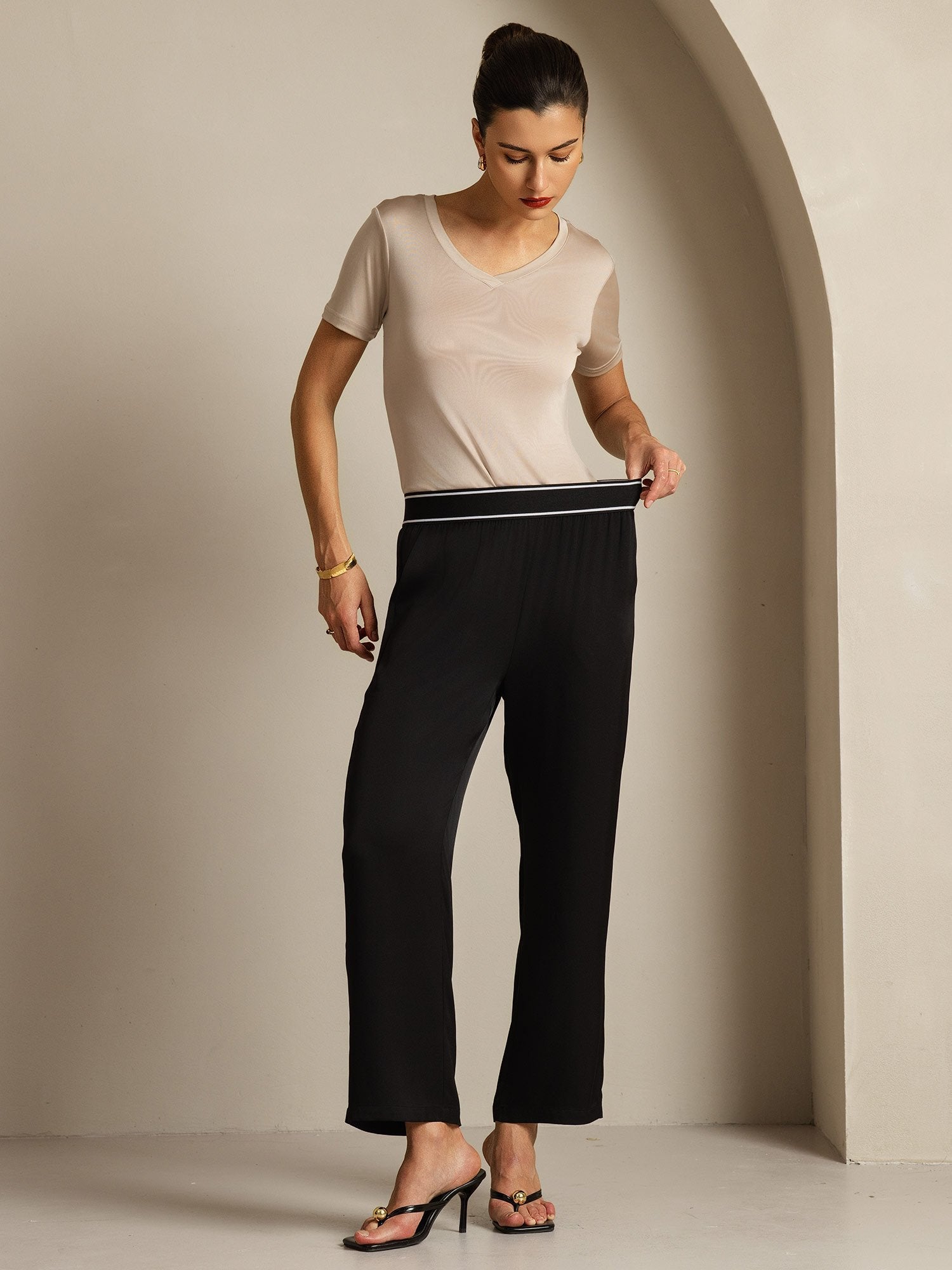 [Svart] SilkSilky-NO 22Momme Silke Womens Pants 006