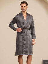 [Svart Ginkgo] SilkSilky-NO Long Sleeve V Neck Morgenkåpe for Menn 001
