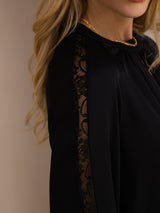 [Svart] SilkSilky-NO Long Sleeve Keyhole Neck Damebluser 006