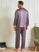 [Lilla Grå] SilkSilky-NO Long Sleeve Lapel Collar Pyjamas for menn 002