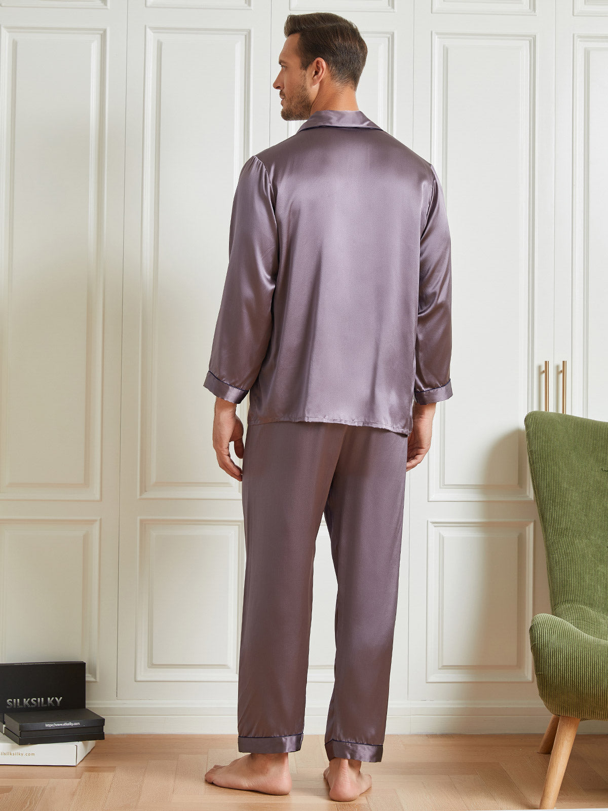 [Lilla Grå] SilkSilky-NO 19Momme Mens Pajamas 002