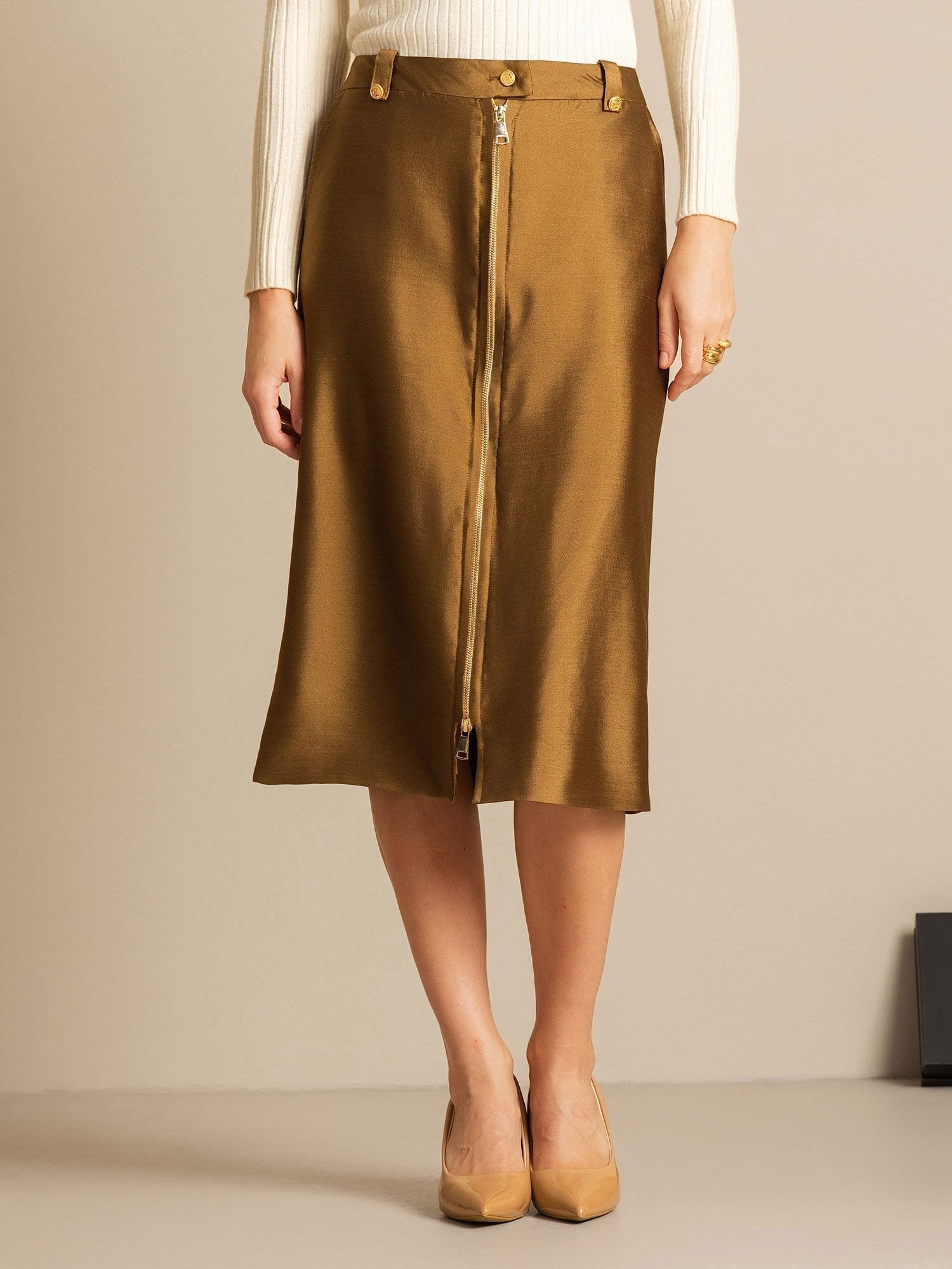 [Bronse] SilkSilky-NO 32Momme Silk-Wool Blend Skirt 007,