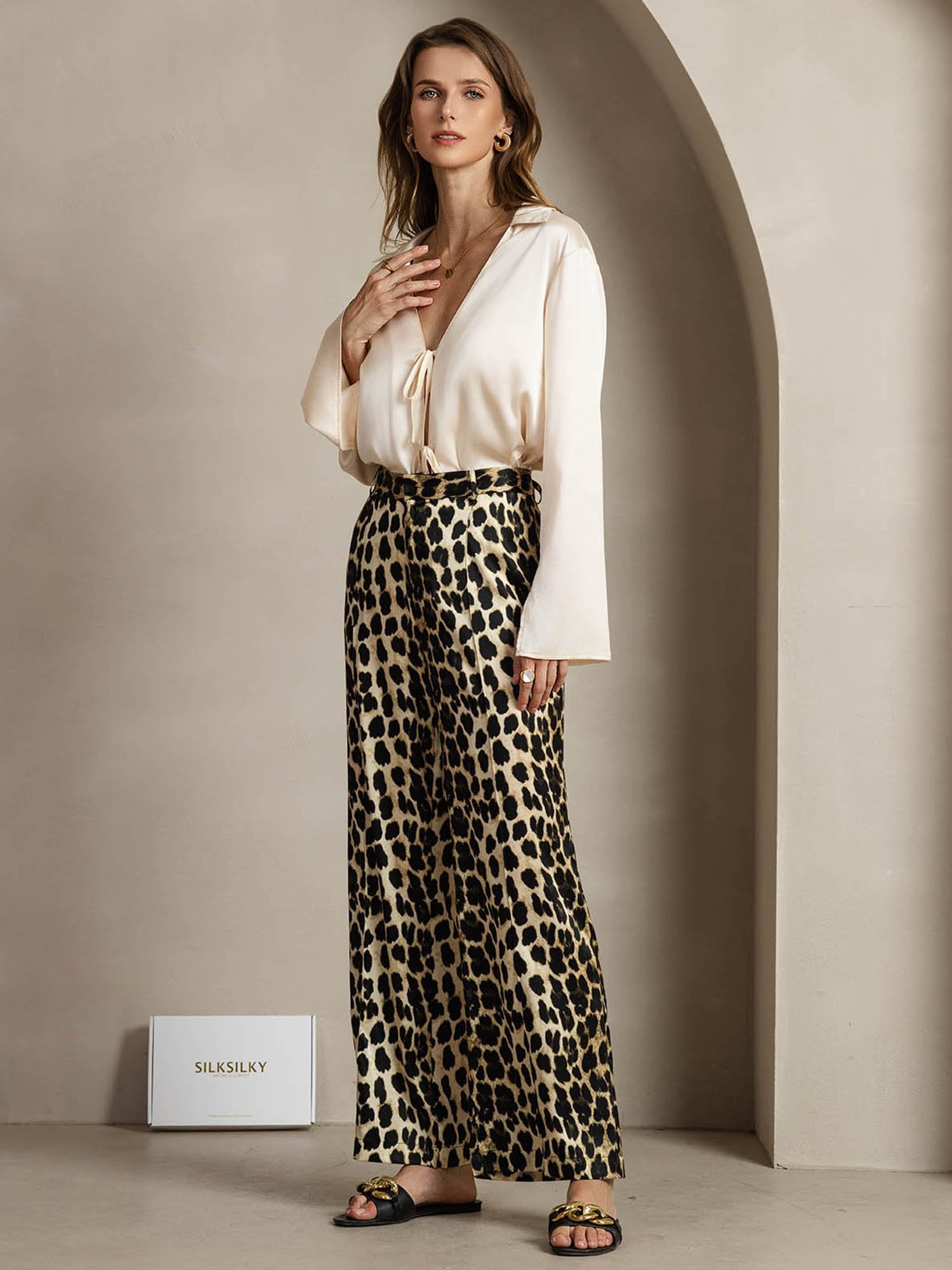 [Leopard] SilkSilky-NO 19Momme Silke Womens Pants 007