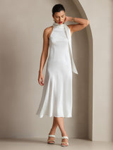 [Hvit] SilkSilky-NO Sleeveless Halterneck Kjole 007