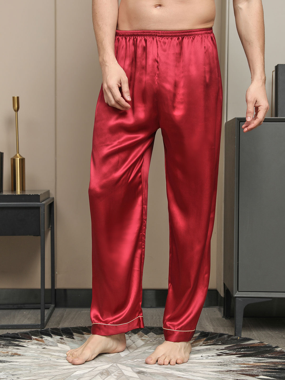 [Rød] SilkSilky-NO Mens Sleep Bottoms 004