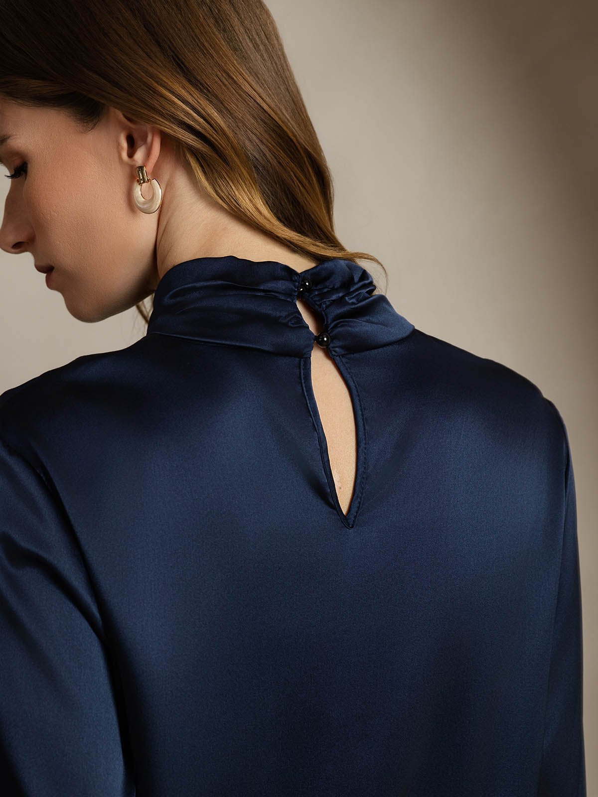 [Mørkeblå] SilkSilky-NO 19Momme Silke Womens Shirt 004