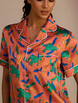 [Leireelefant] SilkSilky-NO Short Sleeve Lapel Collar Pyjamas for Kvinner 005