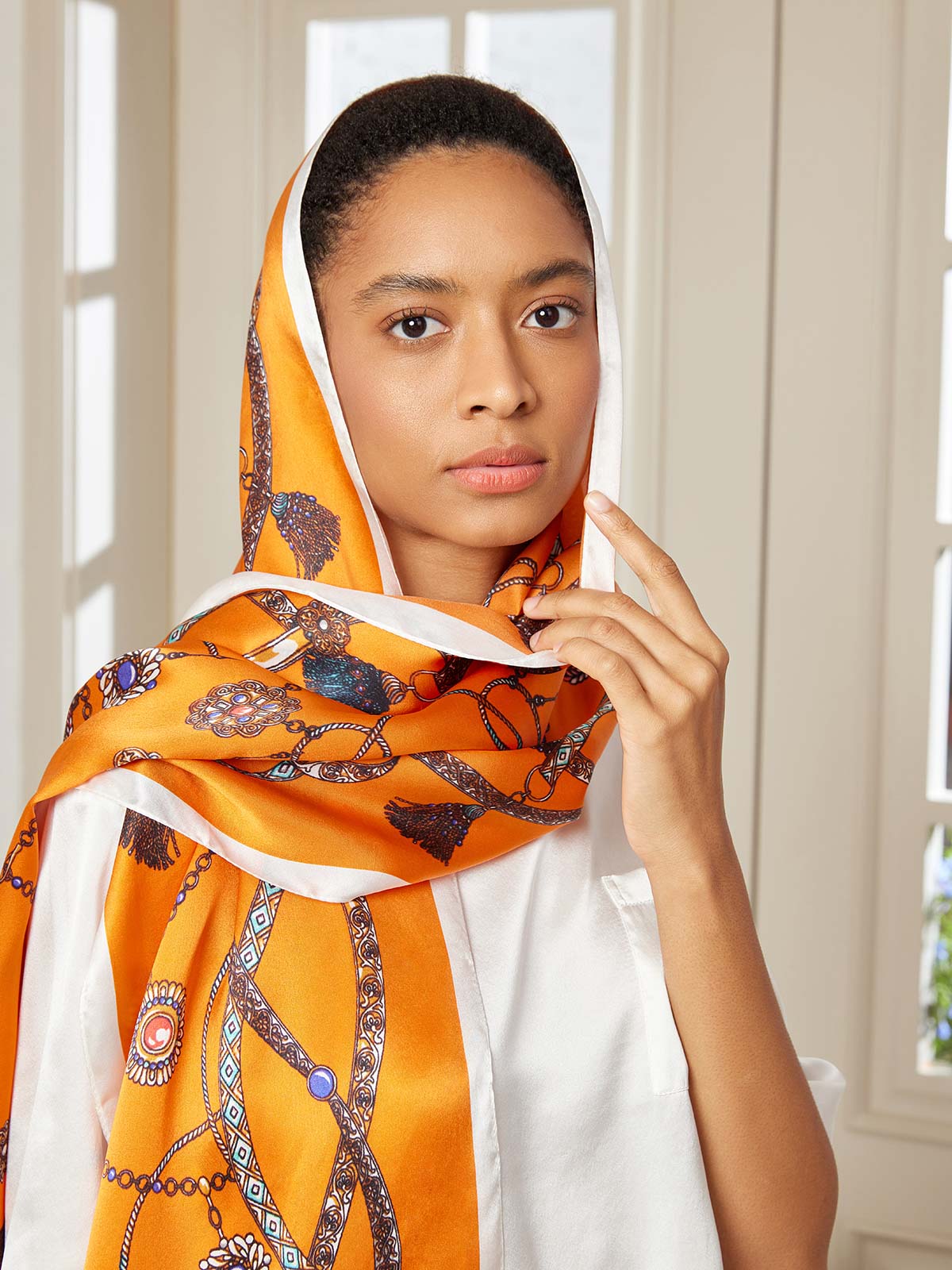 SilkSilky US Pure Silk Scarf Orange 003