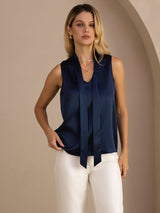[Mørke blå] SilkSilky-NO Sleeveless Tie Neck Camisole Topp 003