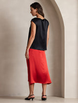 [Svart] SilkSilky-NO Cap Sleeve Round Neck T-skjorte for Kvinner 002