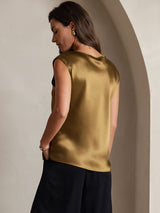 [Brun] SilkSilky-NO Cap Sleeve Round Neck T-skjorte for Kvinner 002