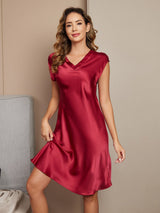 [Vin] SilkSilky-NO Cap Sleeve V Neck Nattkjole 003