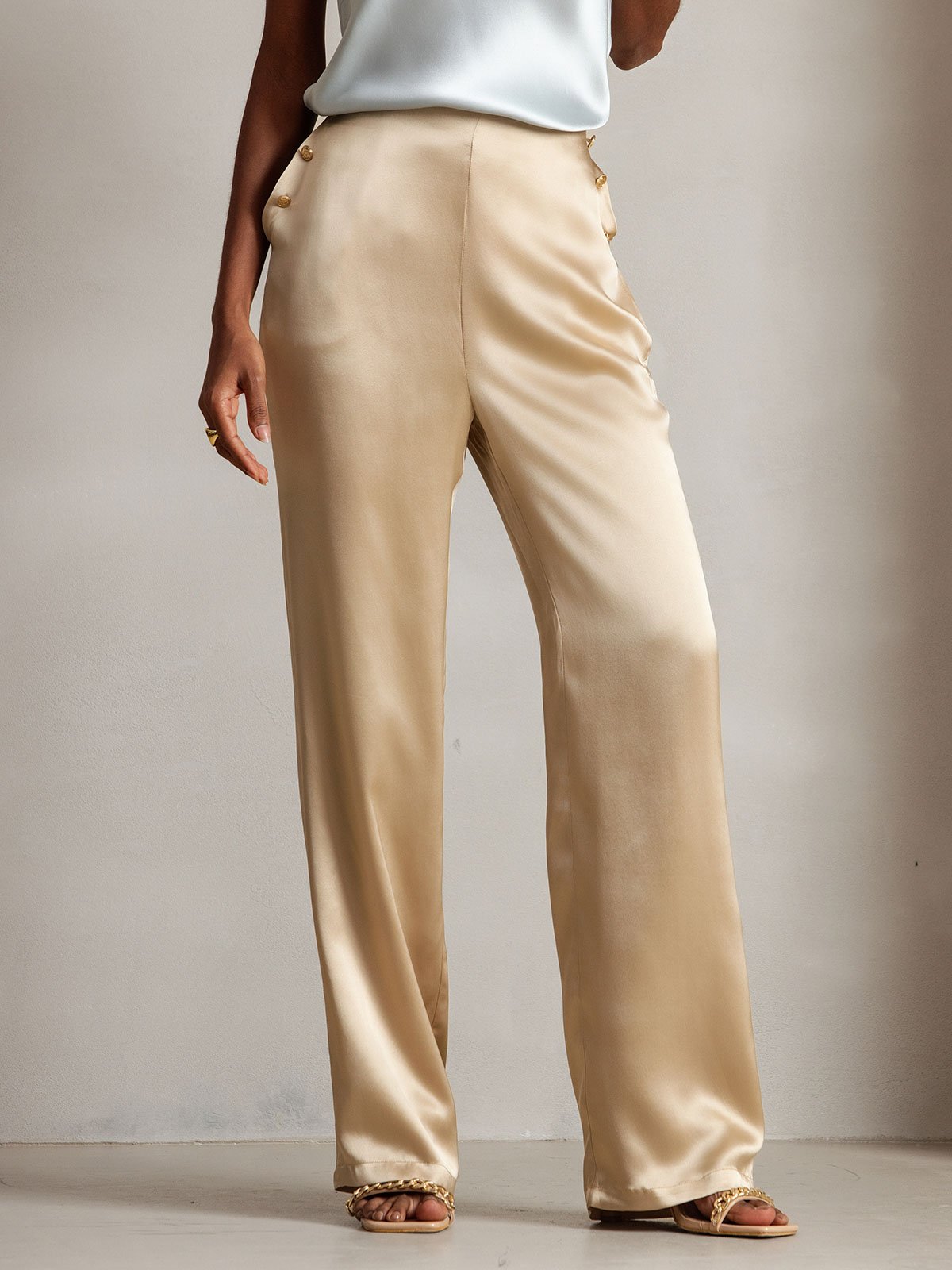 SilkSilky US 19Momme Silk Blend Womens Pants Champagne 009