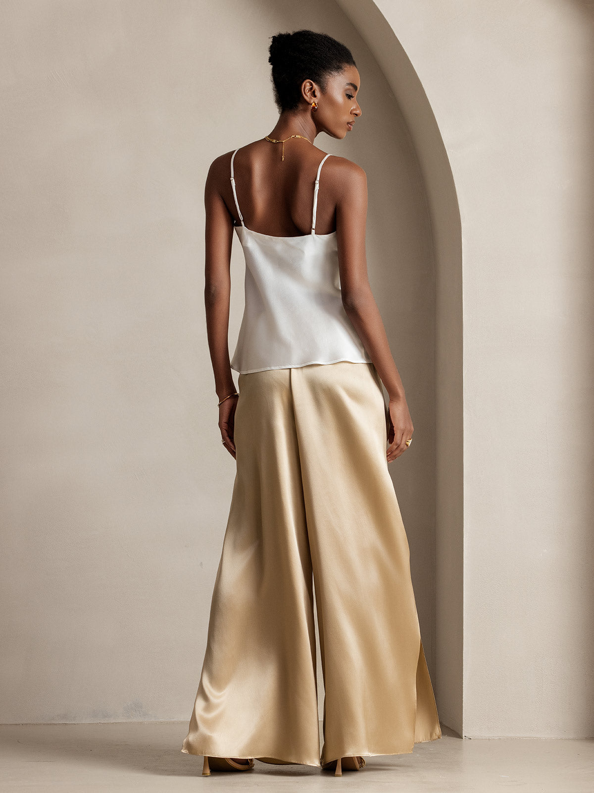 [Champagne] SilkSilky-NO 19Momme Silke Split Damebukser 002