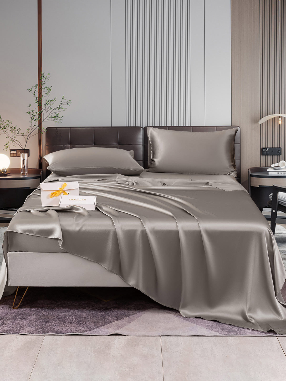 [Grå] SilkSilky-NO 22Momme Bedding Set 001