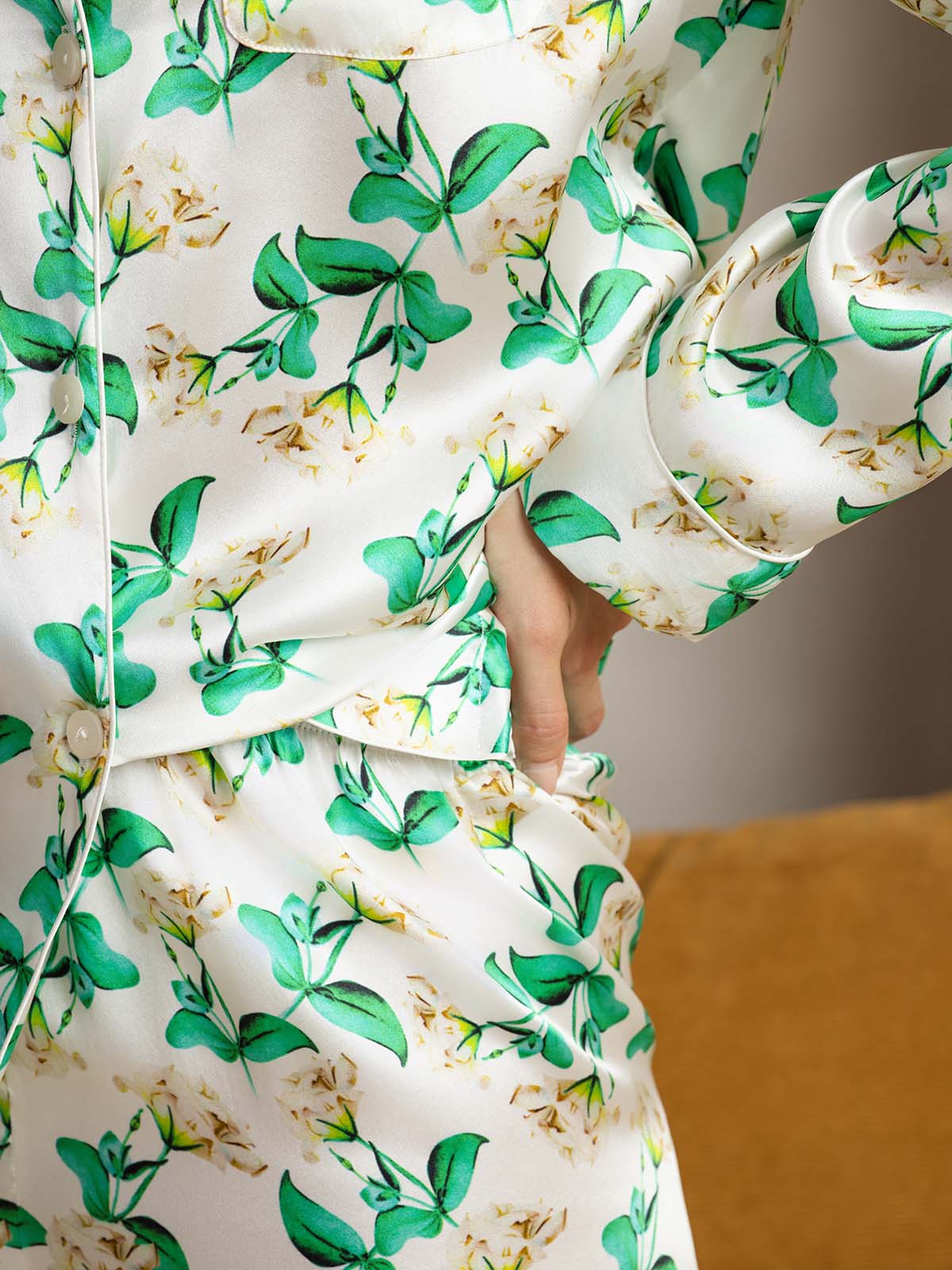 [Grønn Blomster] SilkSilky-NO Womens Pajamas 008