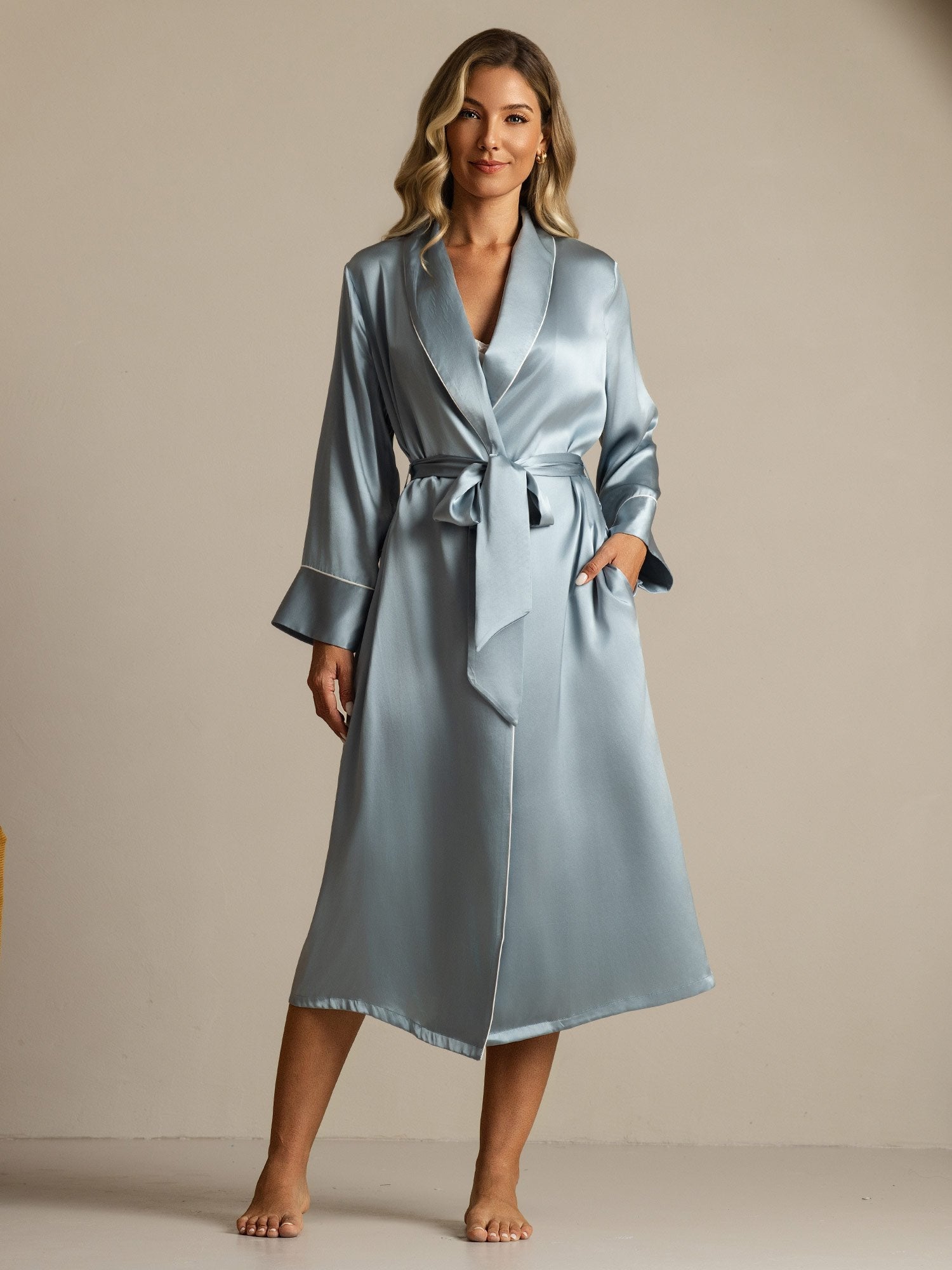 [Gråblå] SilkSilky-NO Silke Womens Robe 003