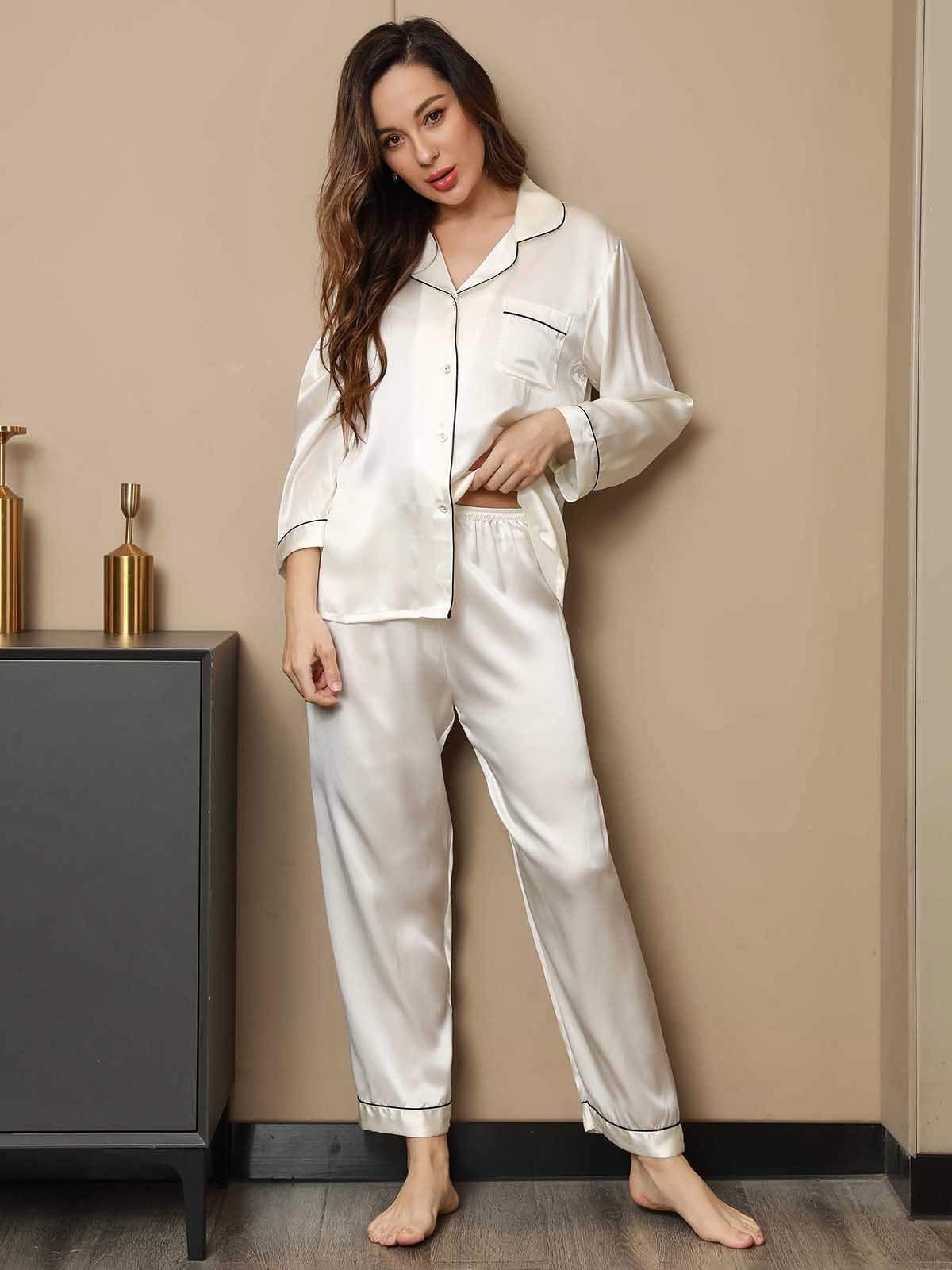 [Hvit] SilkSilky-NO Womens Pajamas 004