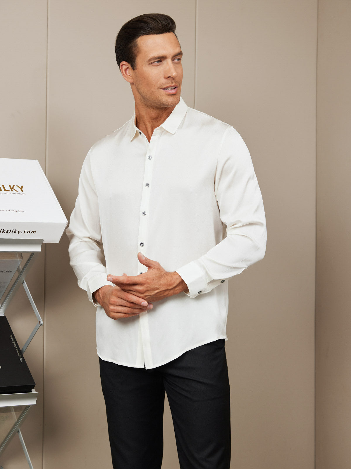 [Hvit] SilkSilky-NO Silke Mens Shirt 003