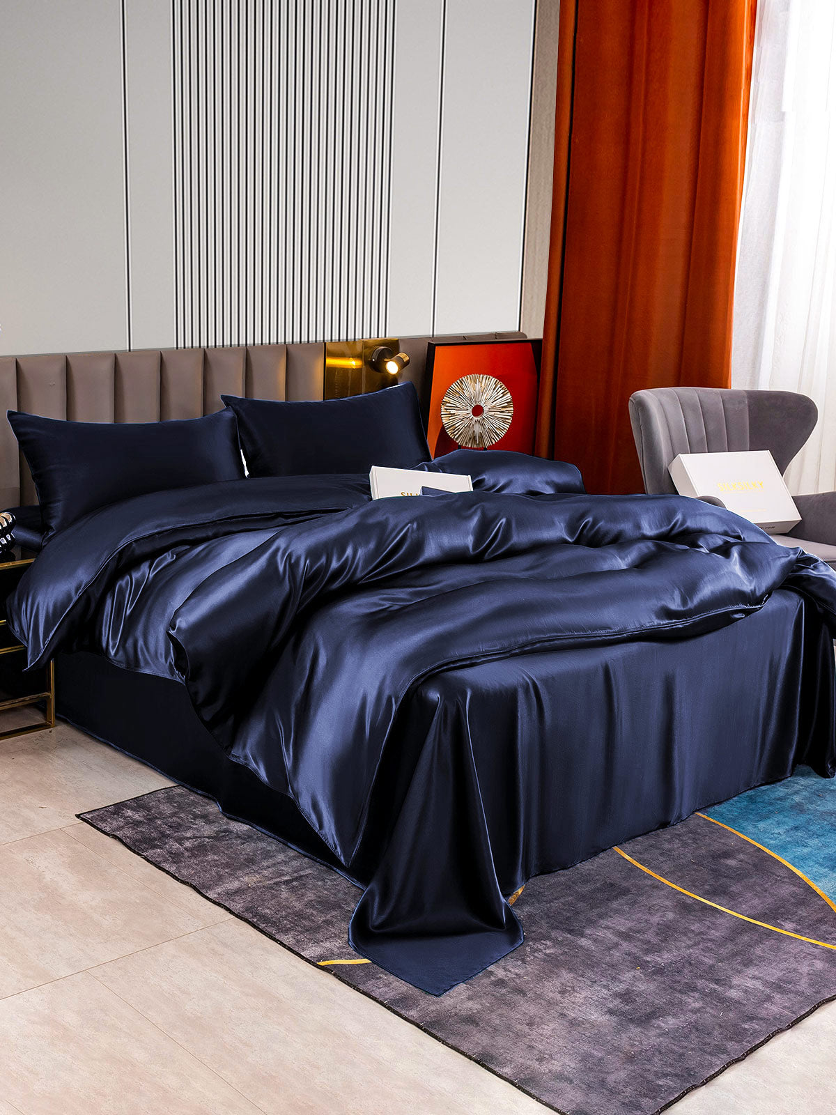 [Mørke blå] SilkSilky-NO 22Momme Bedding Set 003
