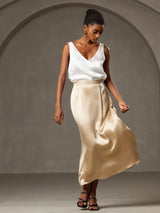 [Hvit] SilkSilky-NO Sleeveless V Neck Camisole Topp 008