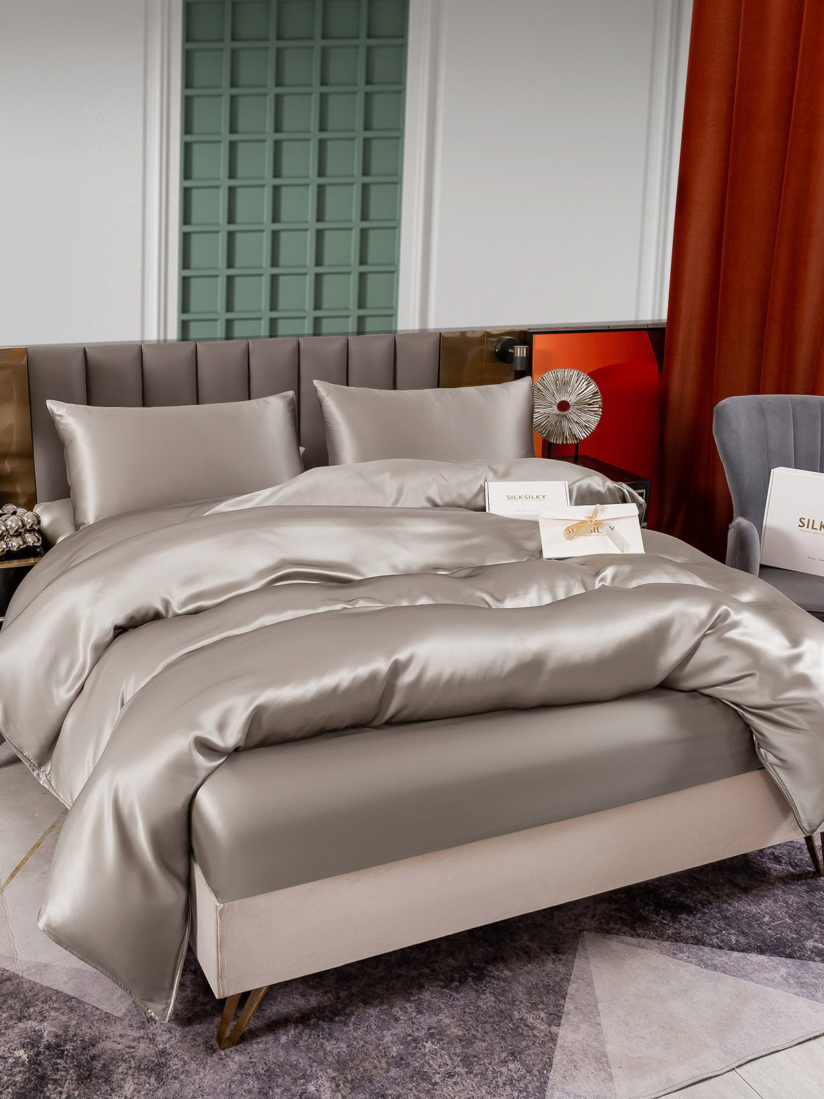 [Grå] SilkSilky-NO 25Momme Bedding Set 002