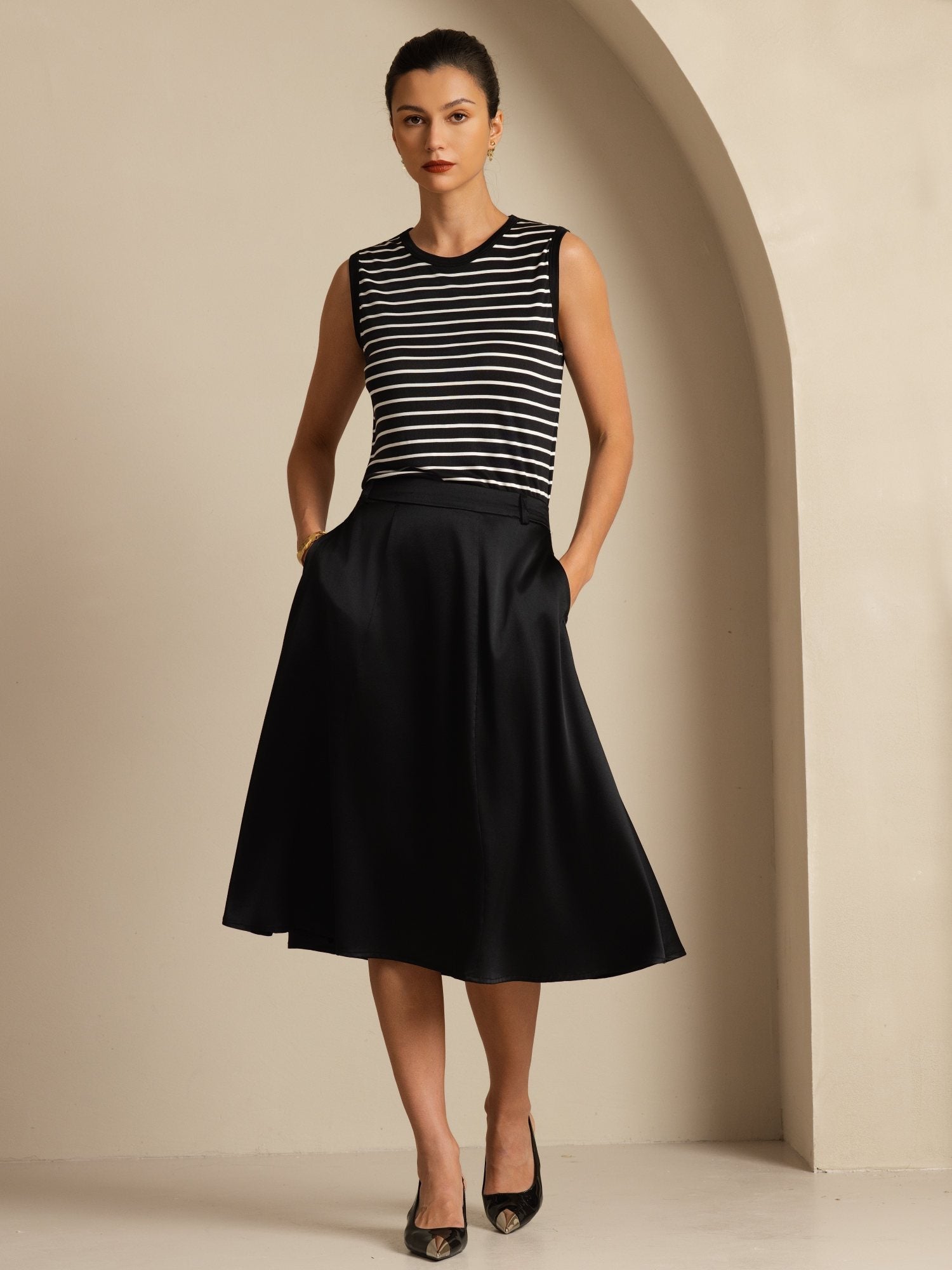 [Svart] SilkSilky-NO 19Momme Silke Skirt 001