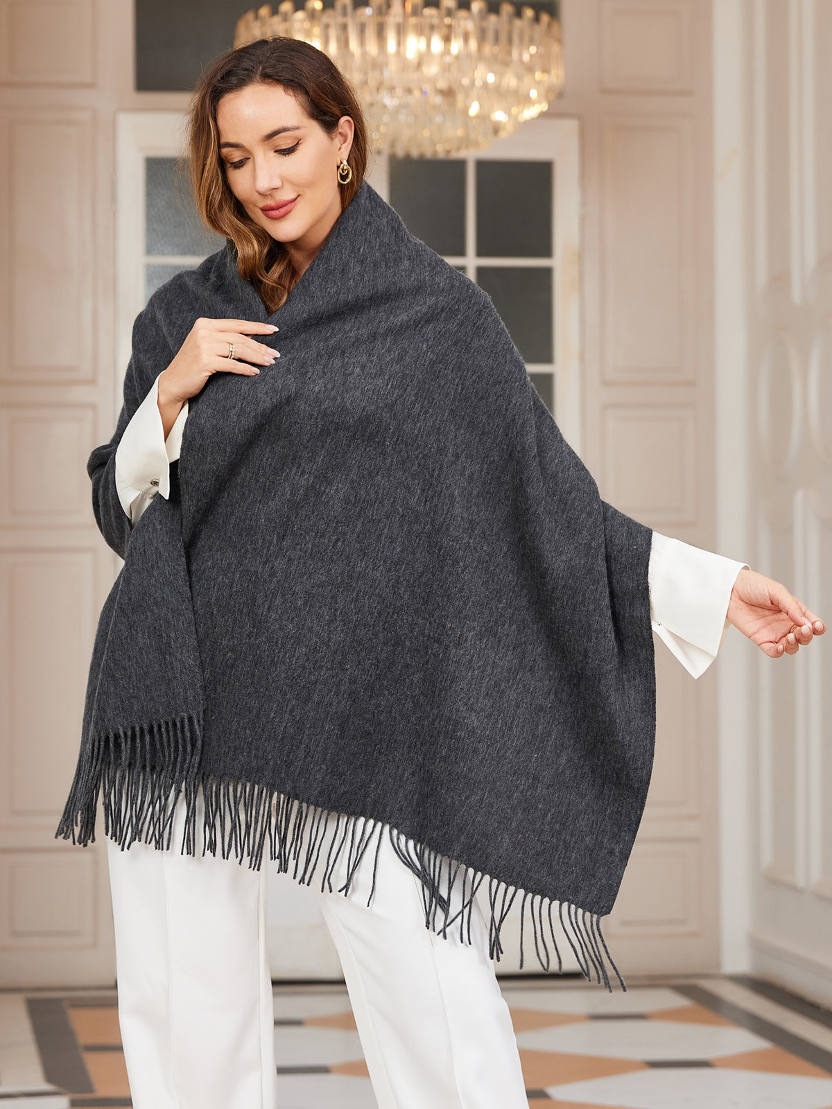 [Mørkegrå] SilkSilky-NO Ull Scarf 001